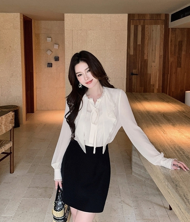 Beige Ruffles Lace Flowy Blouse