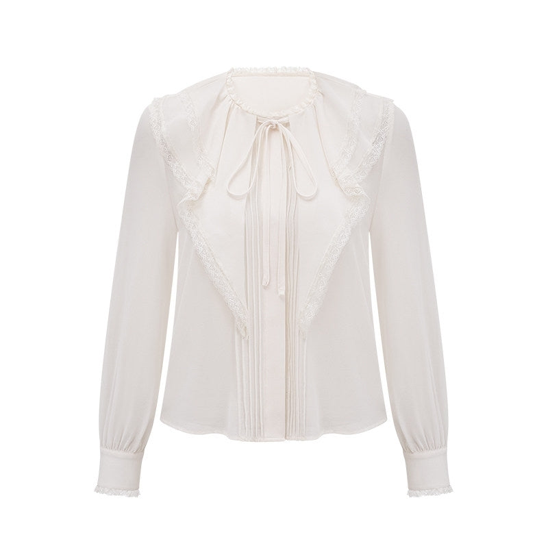 Beige Ruffles Lace Flowy Blouse