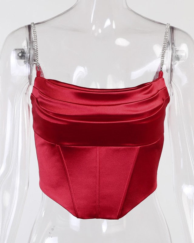 Beige Satin Corset Crop Top