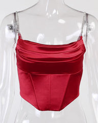 Beige Satin Corset Crop Top