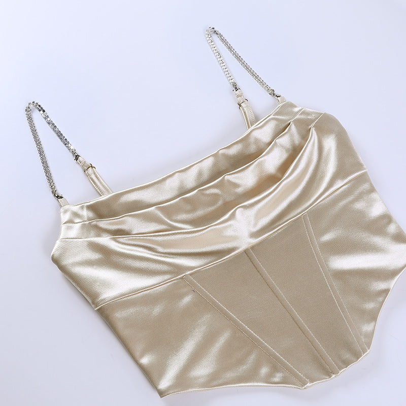 Beige Satin Corset Crop Top