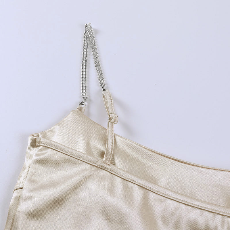 Beige Satin Corset Crop Top