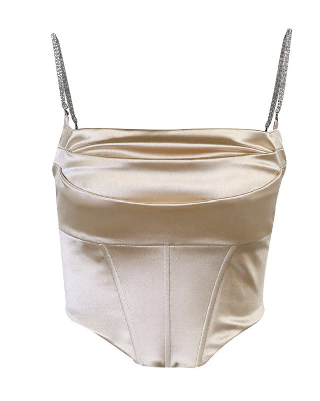 Beige Satin Corset Crop Top