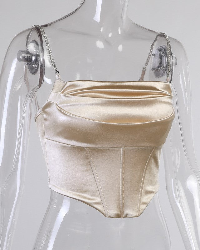 Beige Satin Corset Crop Top