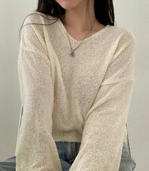 Beige See-Through Loose Sweater