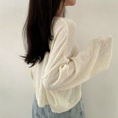 Beige See-Through Loose Sweater
