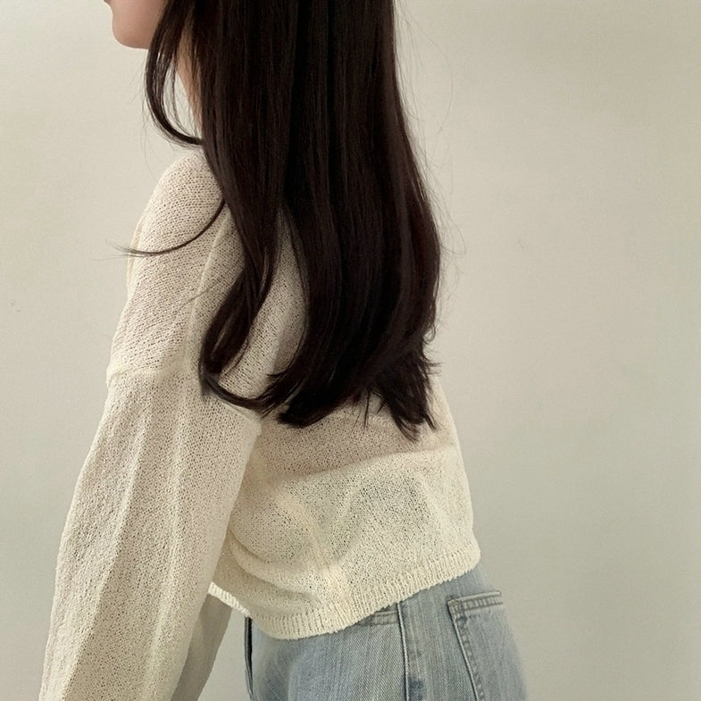 Beige See-Through Loose Sweater