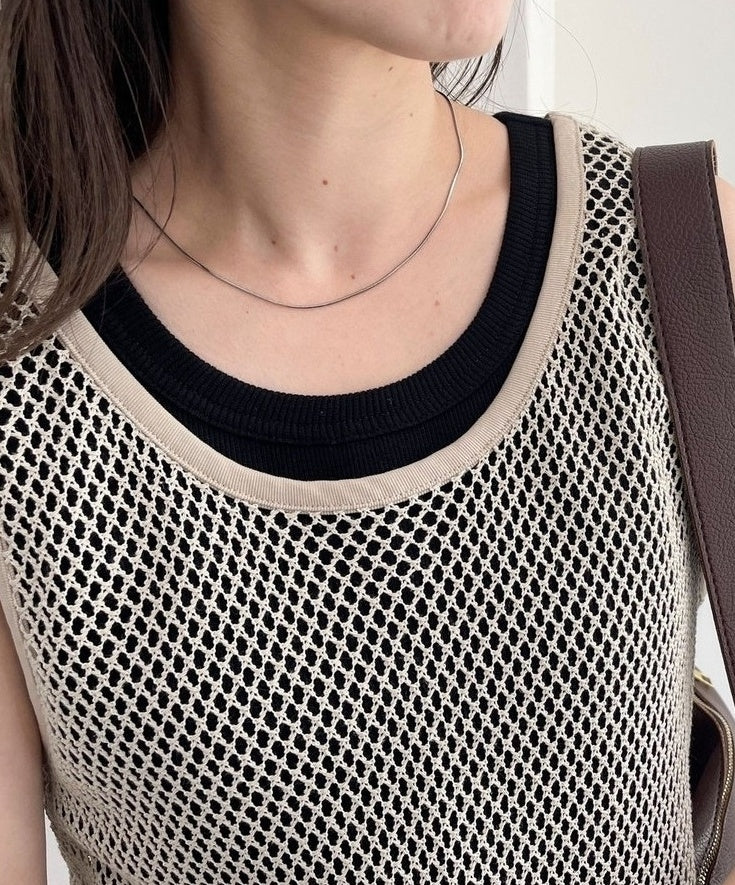 Beige See-Through Mesh Tank Top