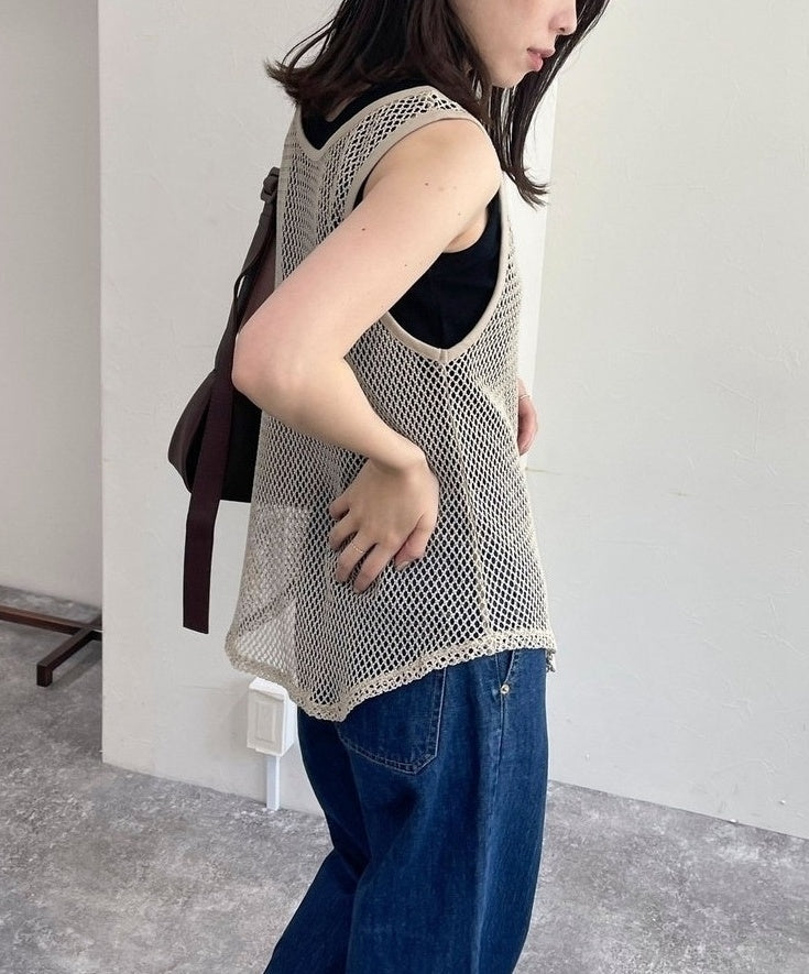 Beige See-Through Mesh Tank Top