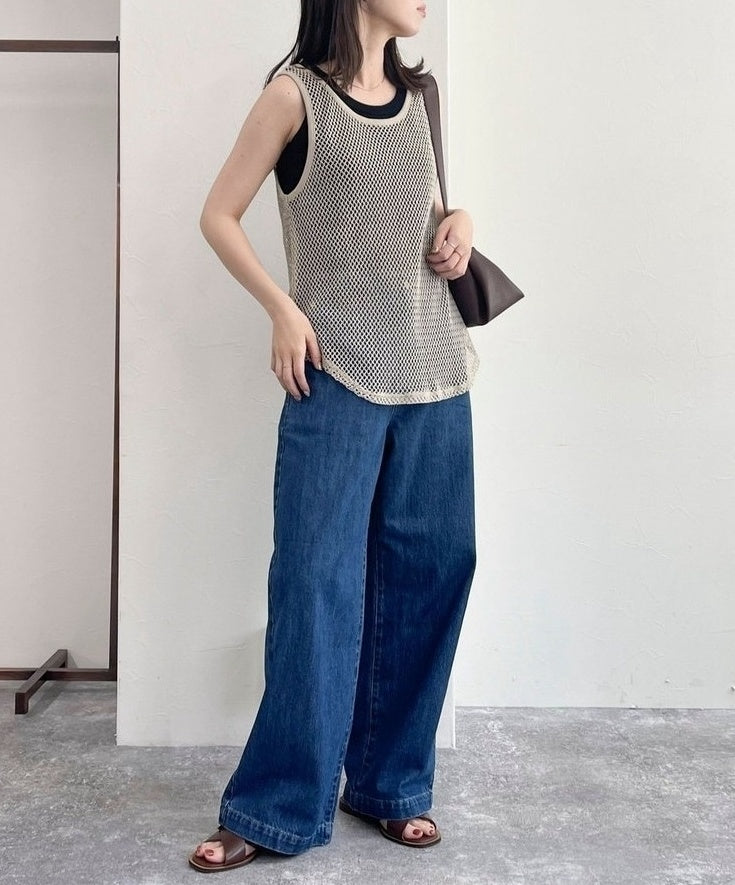 Beige See-Through Mesh Tank Top