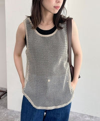 Beige See-Through Mesh Tank Top