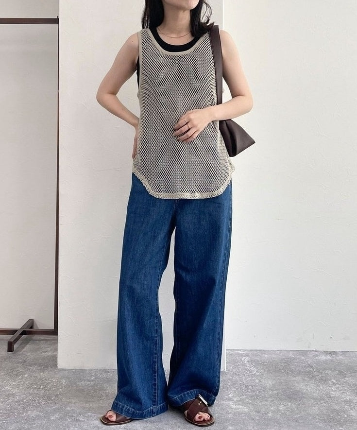 Beige See-Through Mesh Tank Top