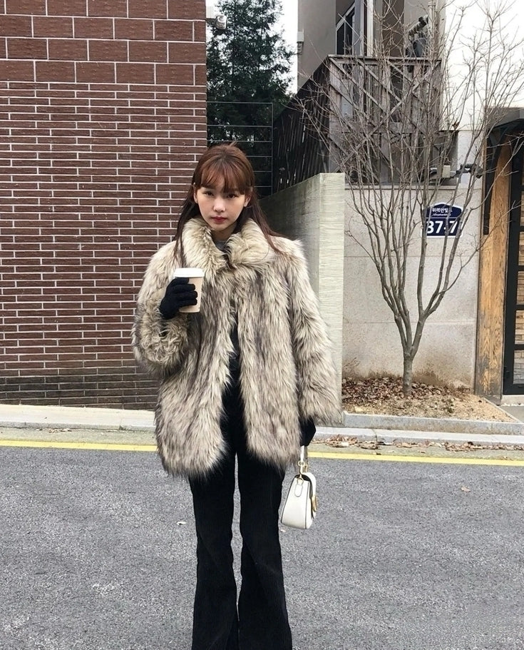 Beige Shaggy Oversized Fur Coat