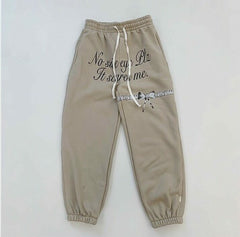 Beige Statement Print Sweatpants