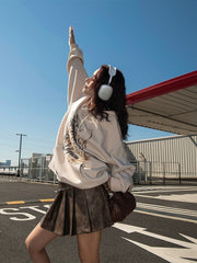 Beige Statement Print Vintage Hoodie