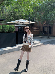 Beige Striped Collared Sweater