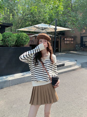 Beige Striped Collared Sweater