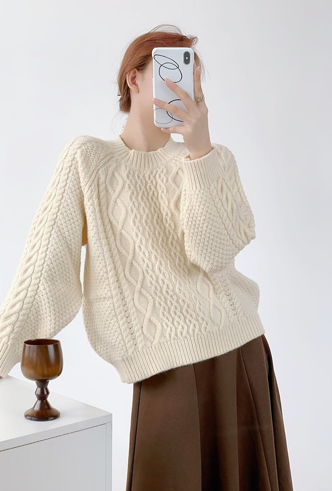 Beige Textured Cable Sweater