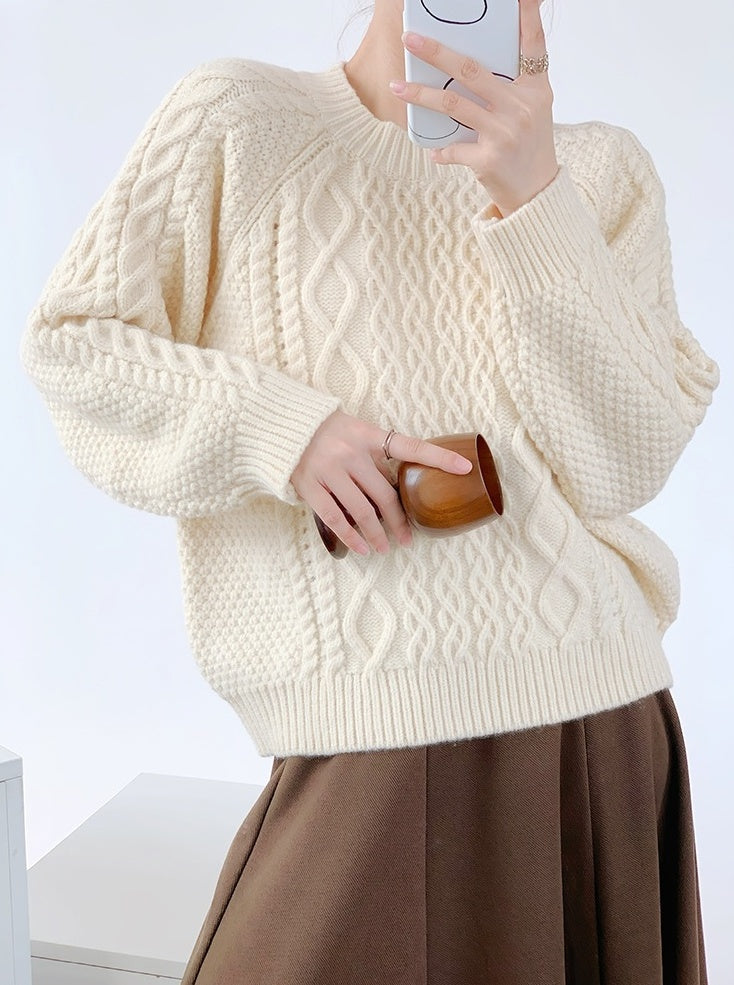 Beige Textured Cable Sweater