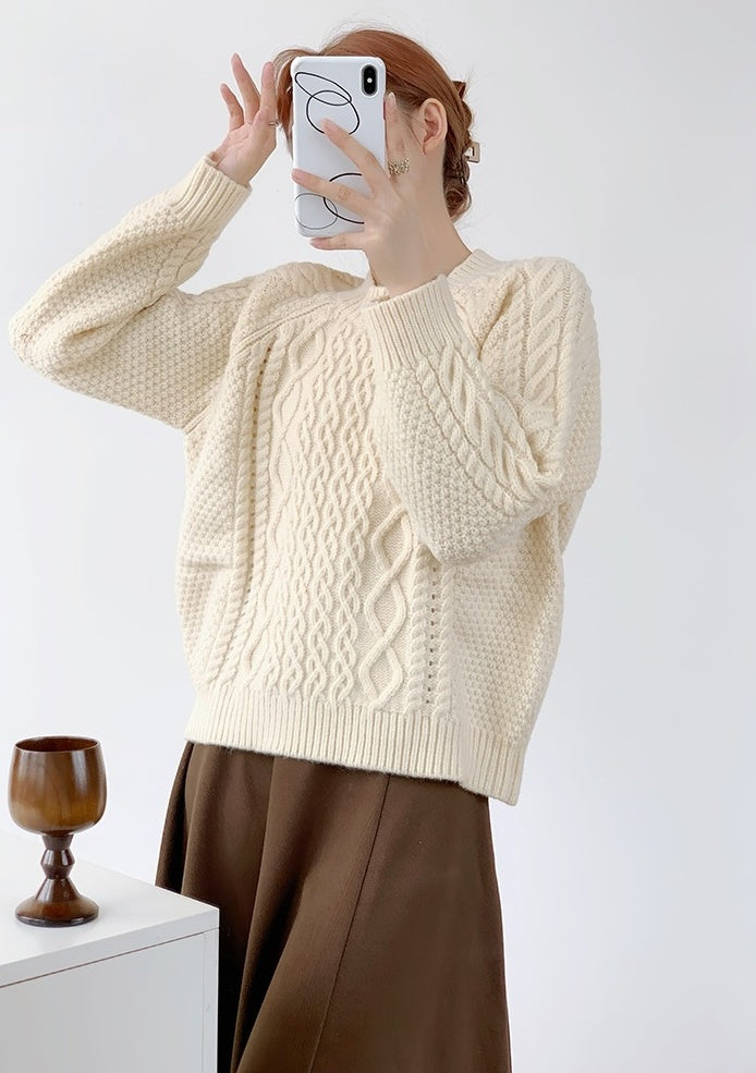 Beige Textured Cable Sweater