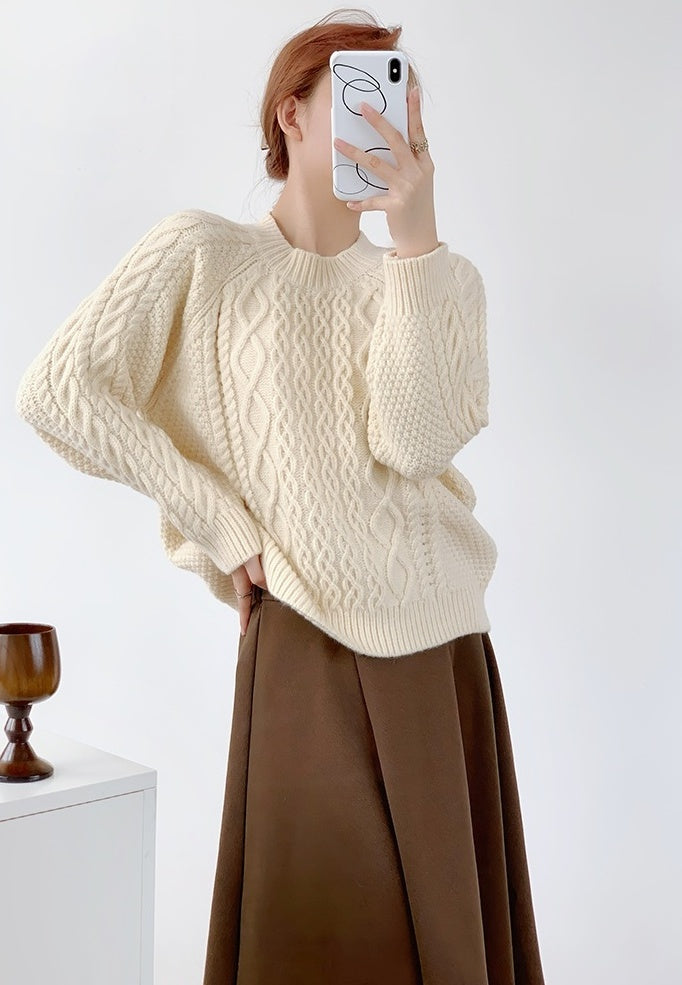 Beige Textured Cable Sweater