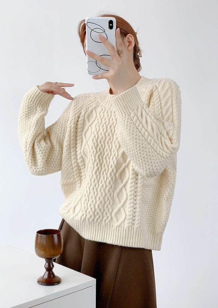 Beige Textured Cable Sweater