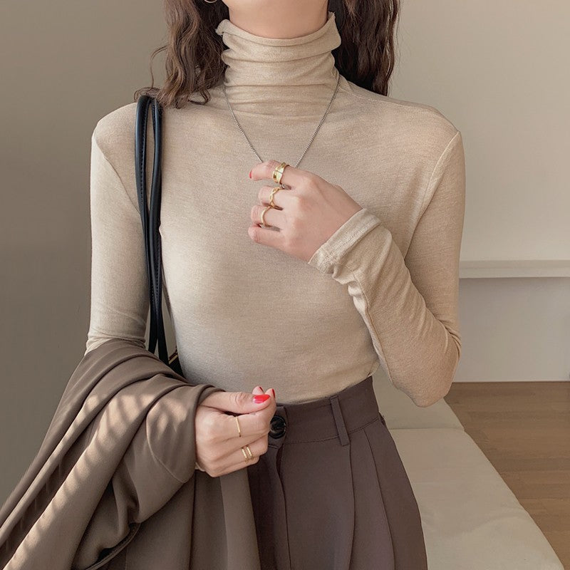 Beige Turtle Neck Fitted Sweater