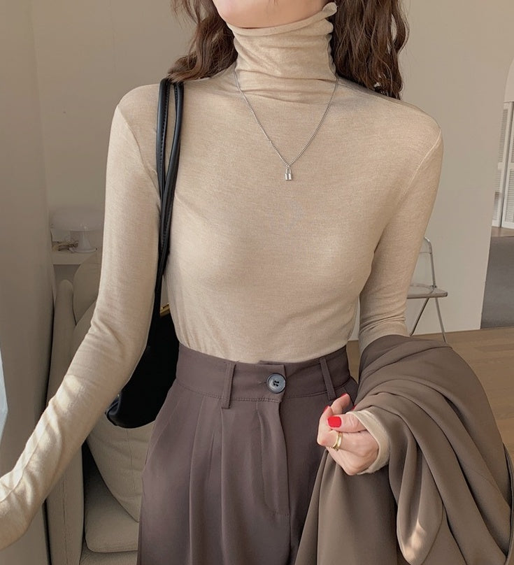 Beige Turtle Neck Fitted Sweater