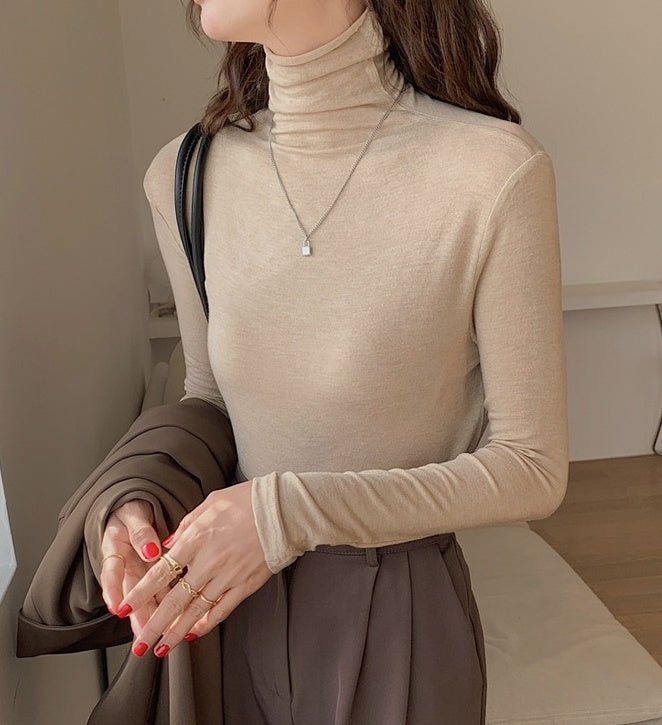 Beige Turtle Neck Fitted Sweater
