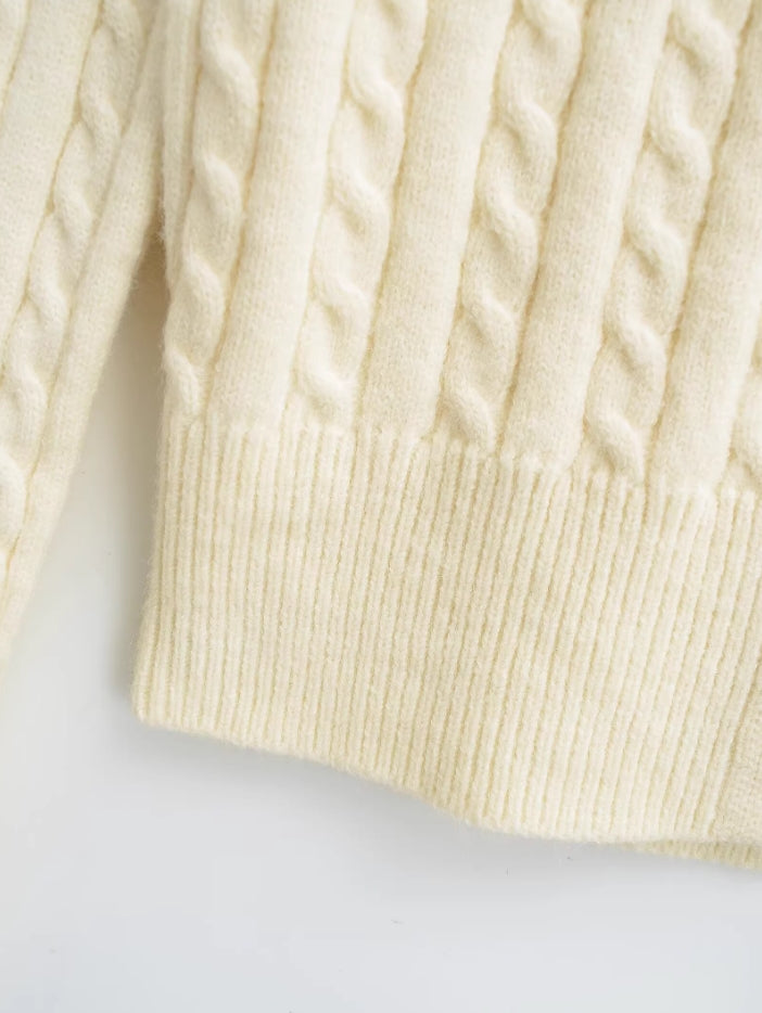 Beige Twist Knit Button-Up Cardigan