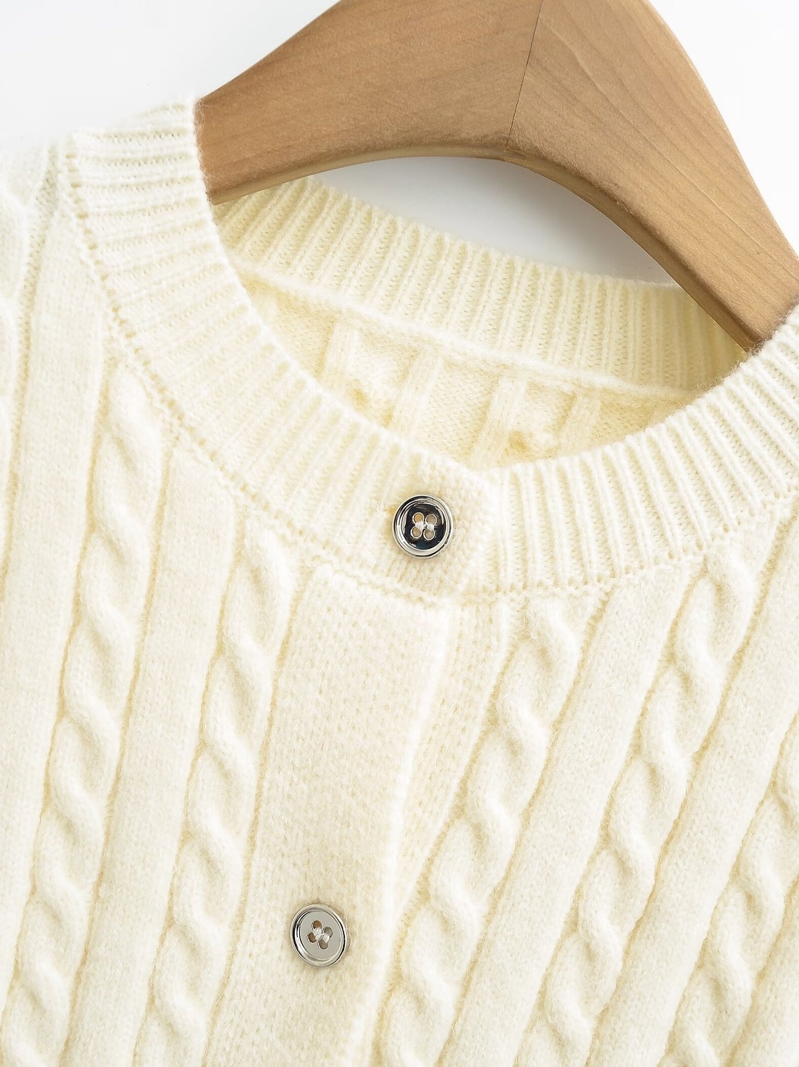 Beige Twist Knit Button-Up Cardigan