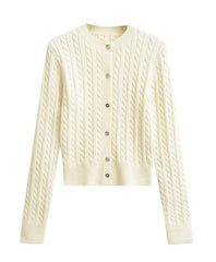 Beige Twist Knit Button-Up Cardigan