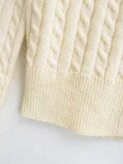 Beige Twist Knit Button-Up Cardigan