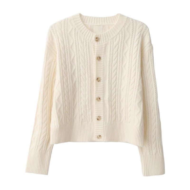 Beige Twist Pattern Button-Down Cardigan