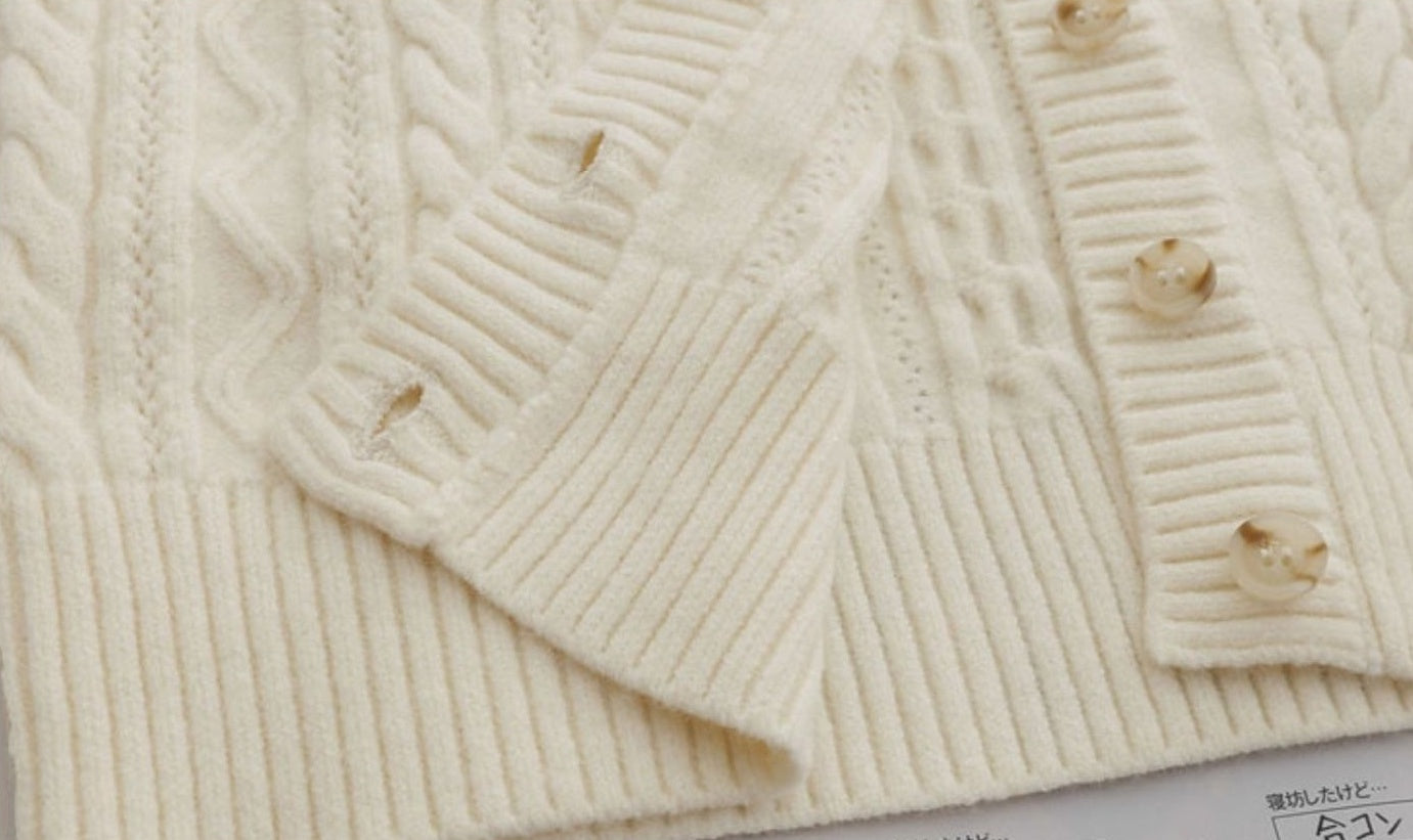 Beige Twist Pattern Button-Down Cardigan