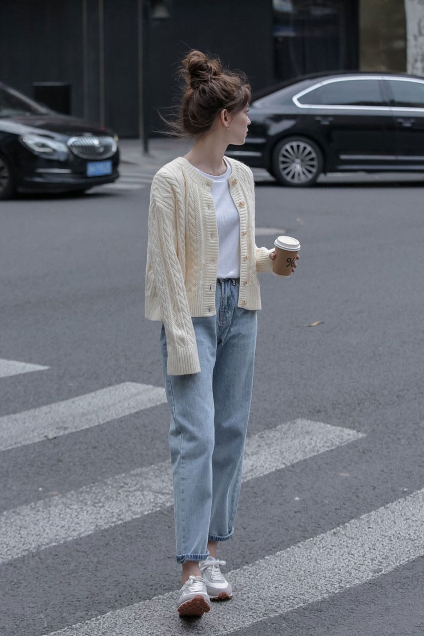 Beige Twist Pattern Button-Down Cardigan