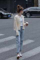 Beige Twist Pattern Button-Down Cardigan