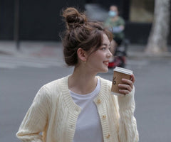 Beige Twist Pattern Button-Down Cardigan