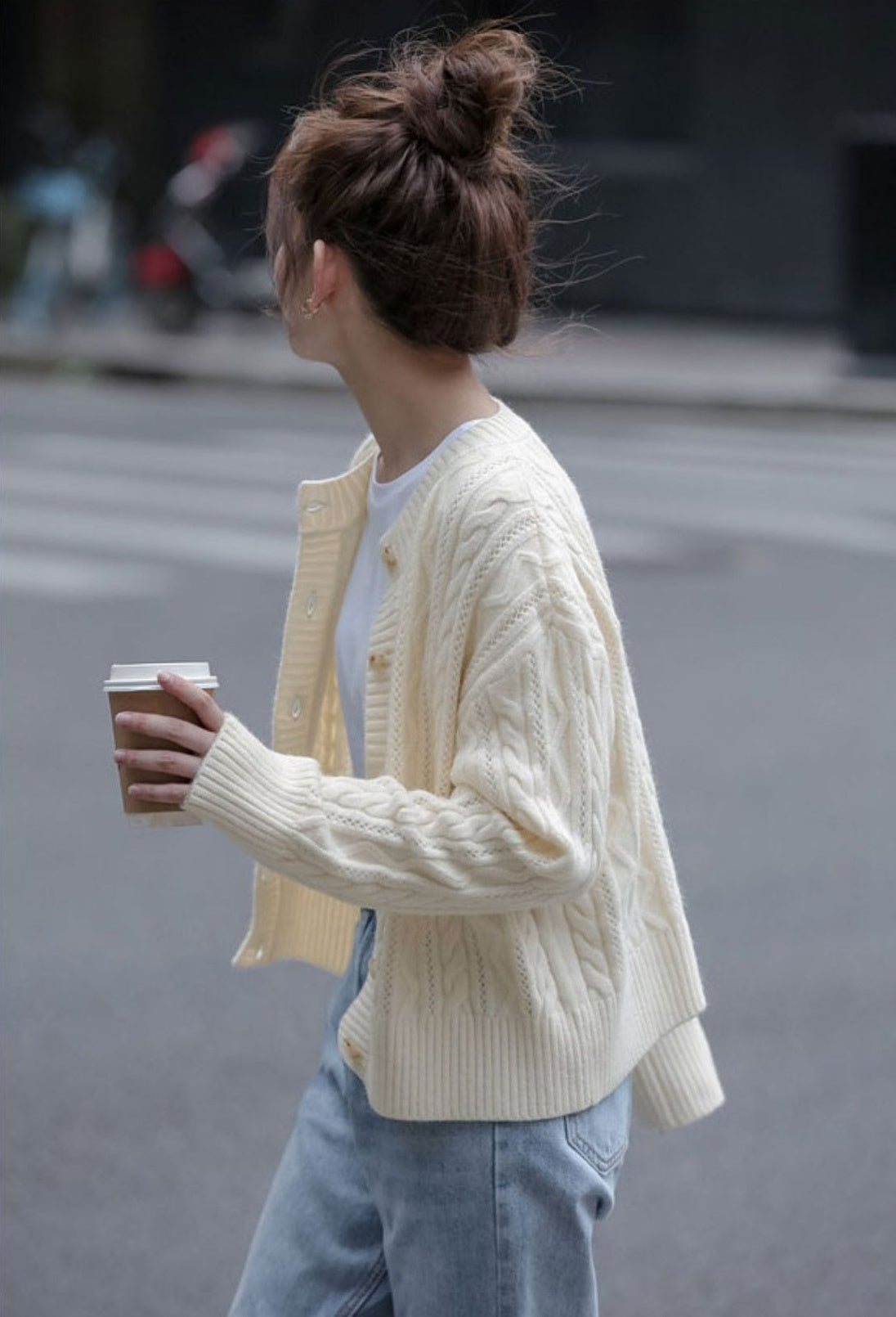 Beige Twist Pattern Button-Down Cardigan