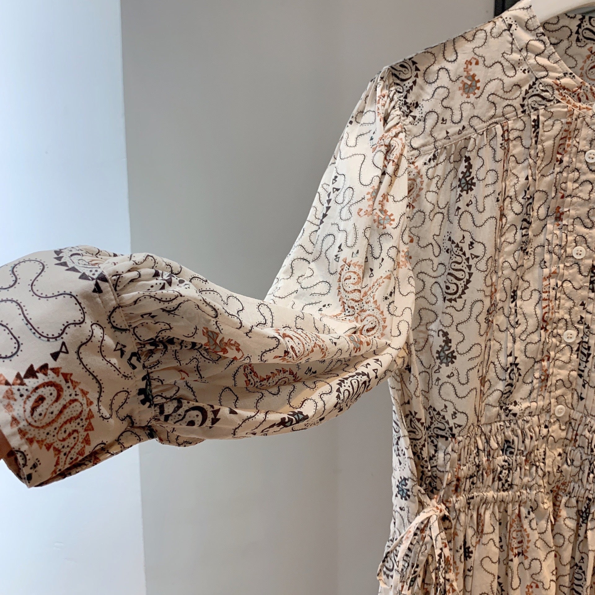 Beige Vintage Pattern Dress