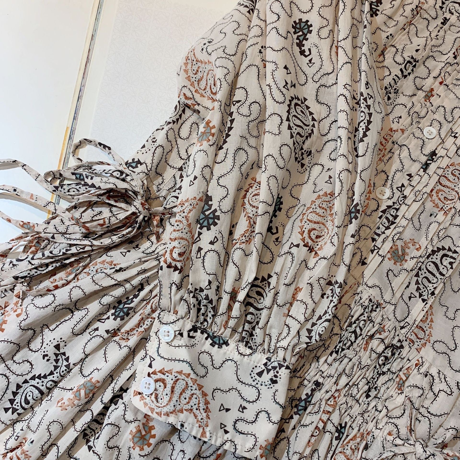 Beige Vintage Pattern Dress