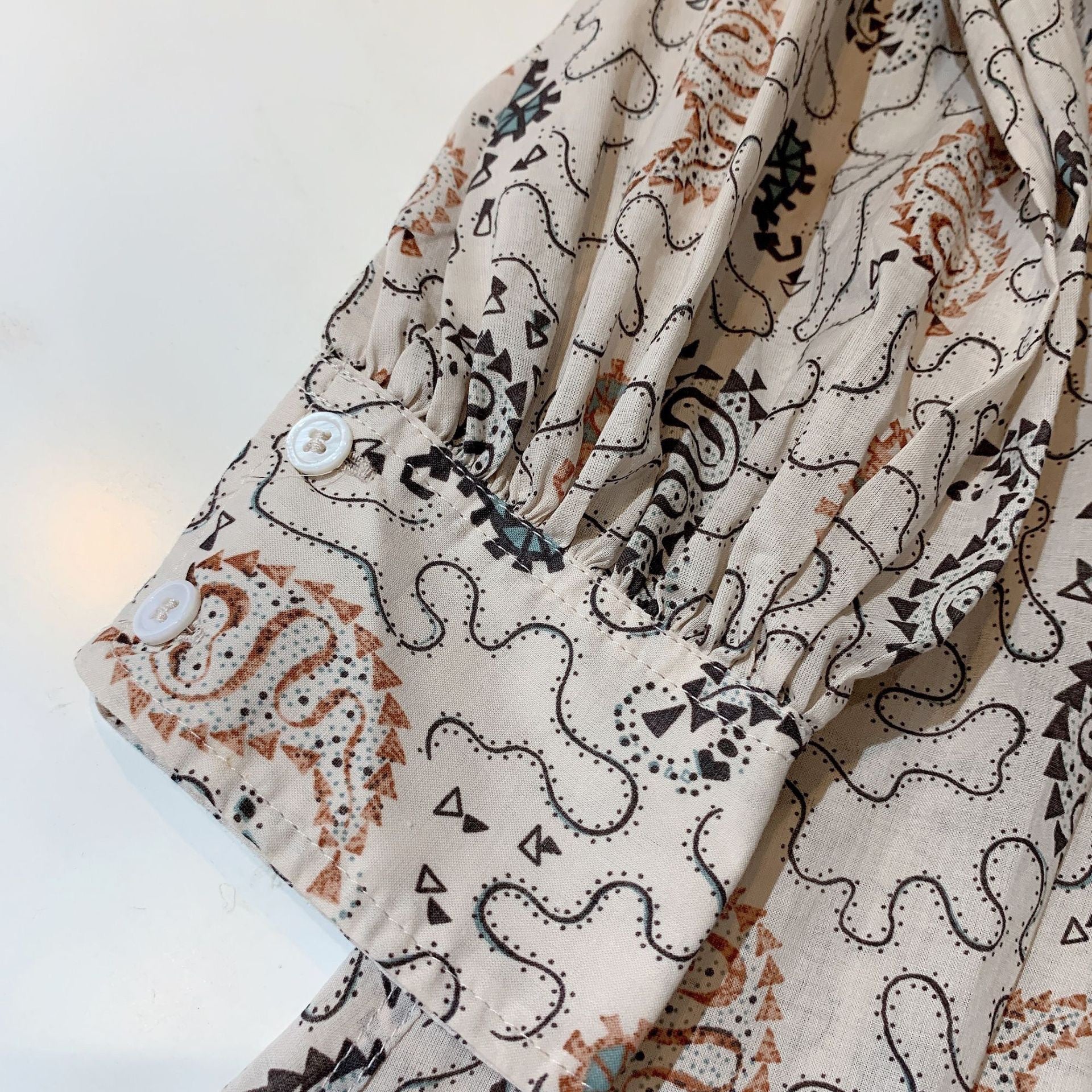Beige Vintage Pattern Dress