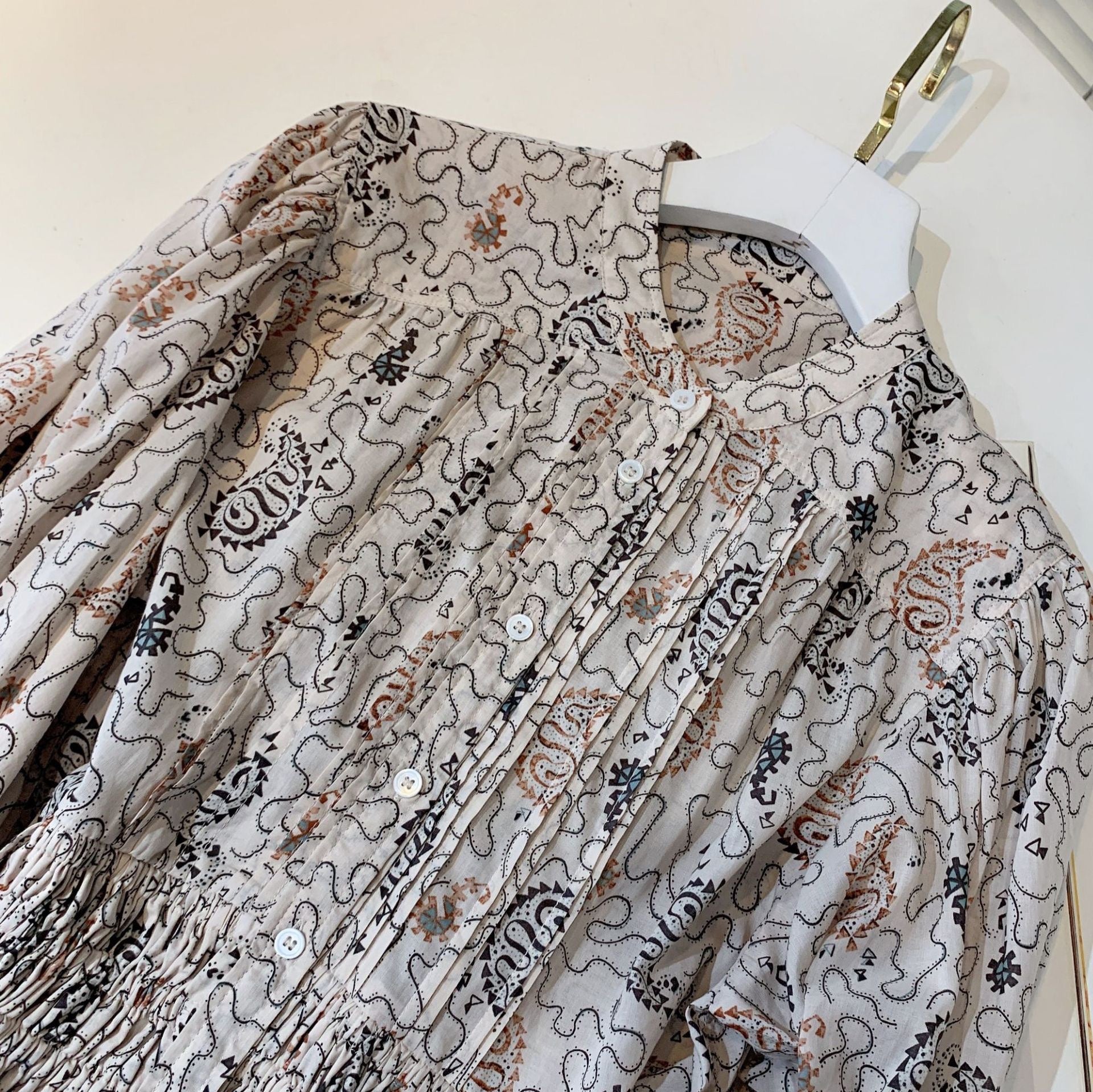 Beige Vintage Pattern Dress