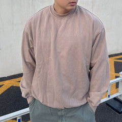 Beige Vintage-Wash Drop-Shoulder Sweatshirt