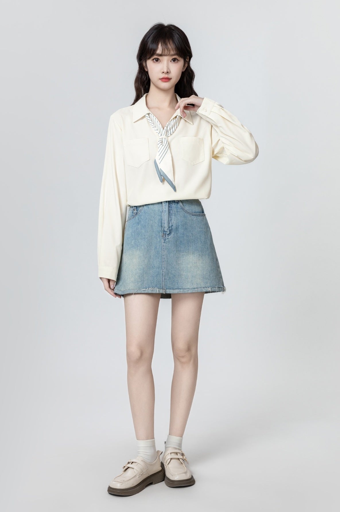 Beige Vneck Long Sleeve Blouse