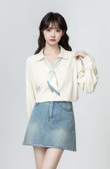 Beige Vneck Long Sleeve Blouse