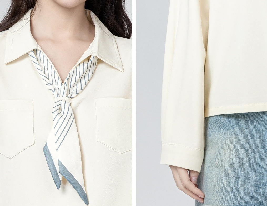 Beige Vneck Long Sleeve Blouse