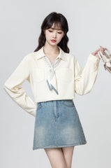 Beige Vneck Long Sleeve Blouse