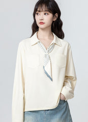 Beige Vneck Long Sleeve Blouse