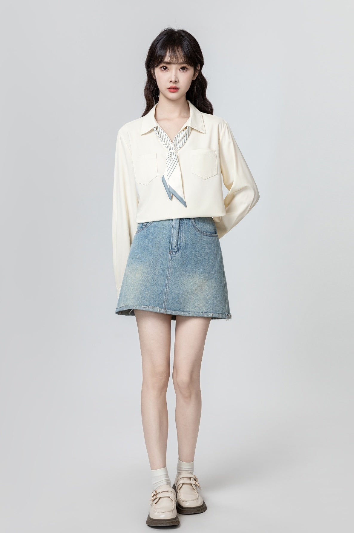 Beige Vneck Long Sleeve Blouse